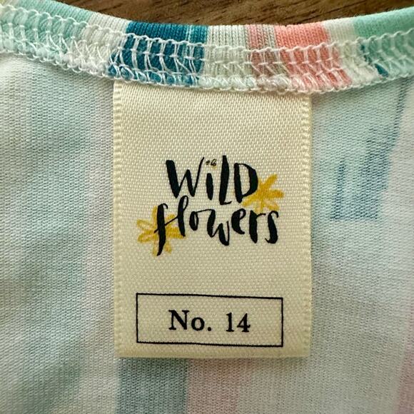 Wildflowers Best Day Ever Watercolor Top Blue Pink Green Sleeveless Knit 14 - Picture 6 of 7